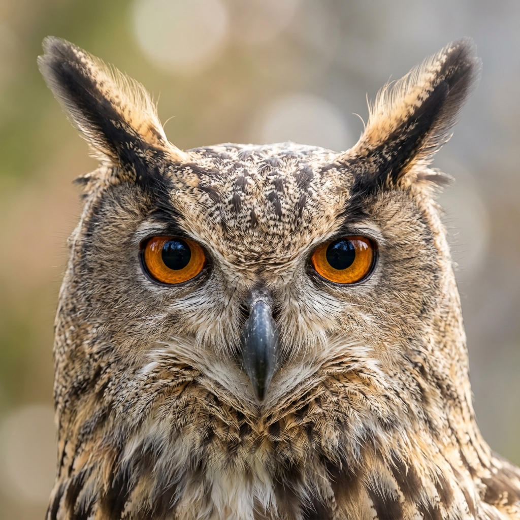 Gros plan d'un hibou avec ses aigrettes