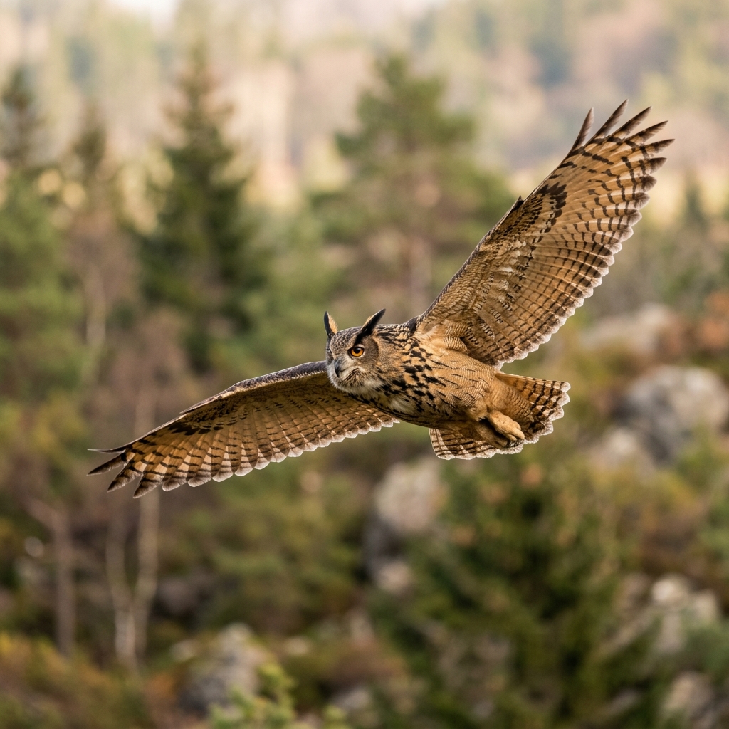 Un hibou en plein vol